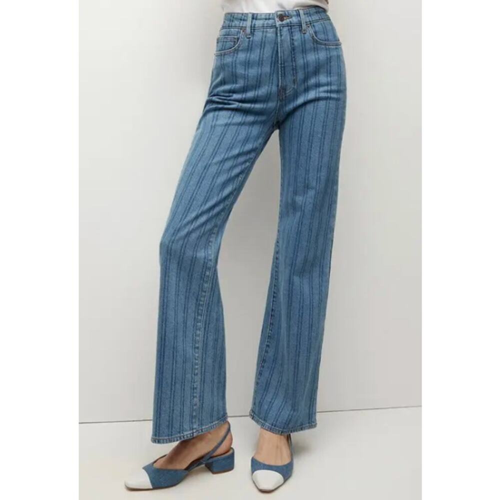 Veronica Beard Crosbie Striped Loafer Length Wide-Leg Jean size 25